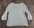 J.Jill Wearever Striped Top Womens Large Aqua Navy Button Cuff 3/4 Sleeve NWT