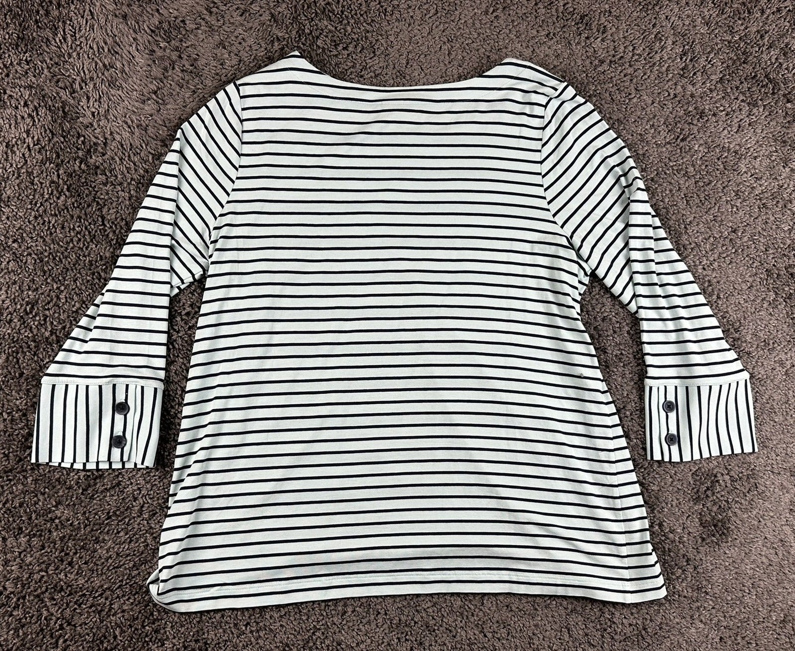J.Jill Wearever Striped Top Womens Large Aqua Navy Button Cuff 3/4 Sleeve NWT