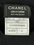 CHANEL Uniform 19P Black Wool Blend Knit Sweater CC Logo Shoulder Buttons Small