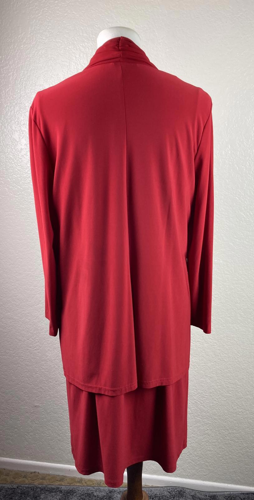 R&M Richards Sleeveless Red Shift Midi Dress with Attahed Lg Sleeve Jacket Sz 14