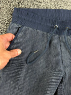 Athleta Stripe Bali 100% Linen Pants Womens Blue Stripe Drawstring Cuffed Sz 0
