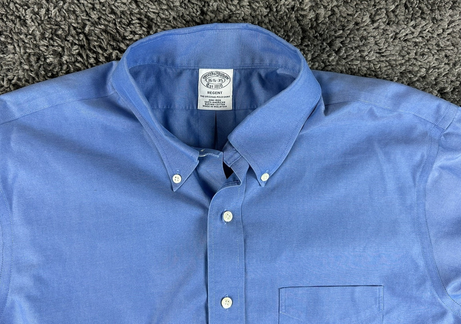Brooks Brothers Regent Mens 16.5/35 Blue Non Iron Supima Cotton Dress Shirt