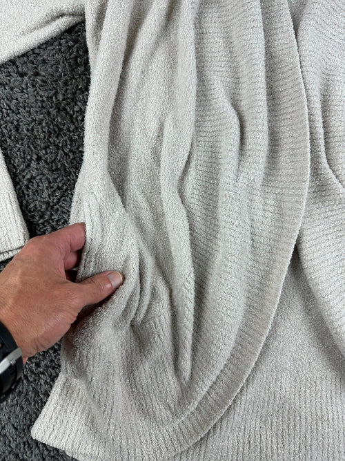 Barefoot Dreams CozyChic Lite Circle Cardigan Sweater M Cream Open Front Pockets
