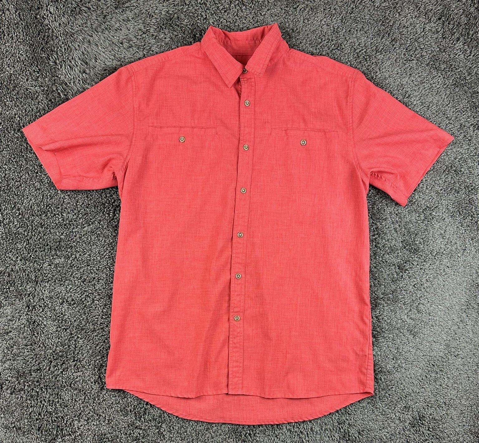RailRiders Wayfarer Shirt Mens Large Coral Red Short Sleeve Travel Hiking UPF 30