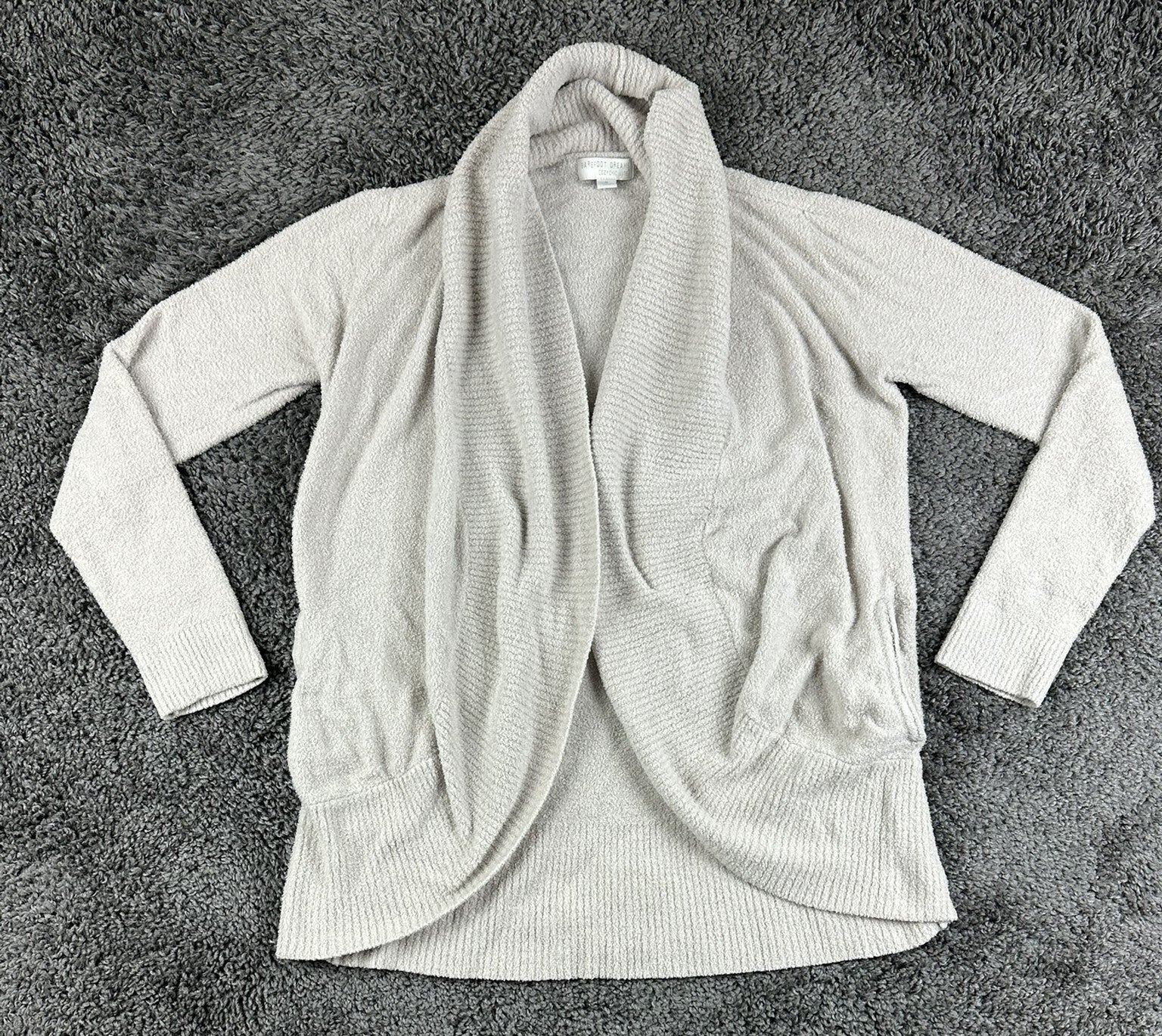 Barefoot Dreams CozyChic Lite Circle Cardigan Sweater M Cream Open Front Pockets