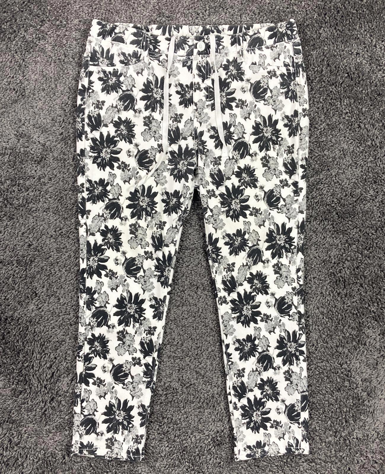 Topvalu Floral Skinny Pants Womens White Black Stretch 31x24