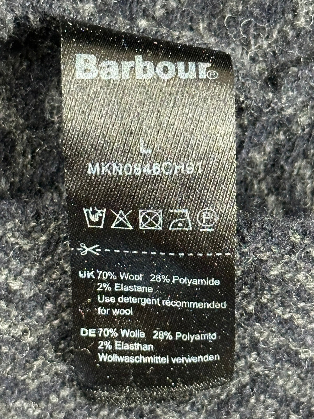 Barbour Beacon Brand Mens L Wool Blend Cardigan Sweater Jacket Herringbone Gray