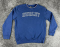 Hurley Mens M Blue Varsity Logo Crewneck Fleece Sweatshirt Ribbed Side Panels
