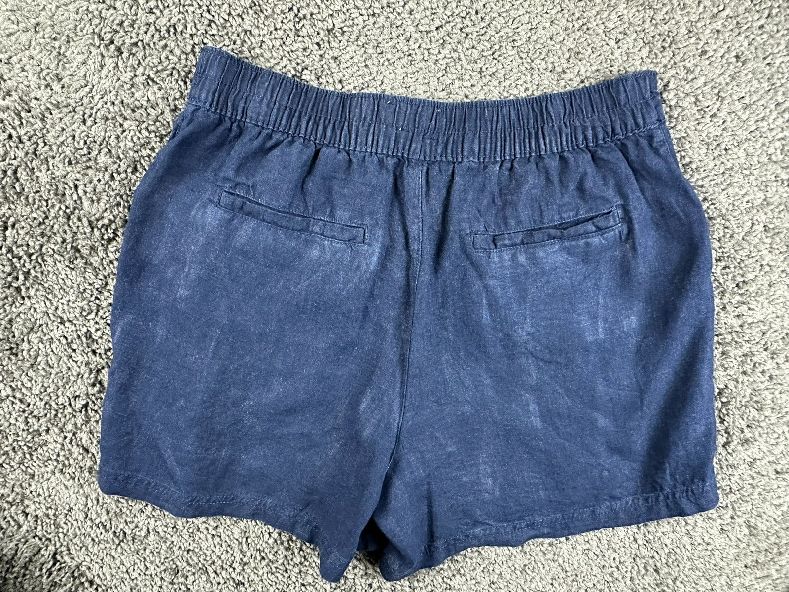 Nicole Miller New York 100% Linen Shorts M Navy Blue Patch Pocket Elastic Waist