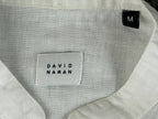 David Naman Mens M White 100% Linen Band Collar Mandarin Shirt Long Sleeve