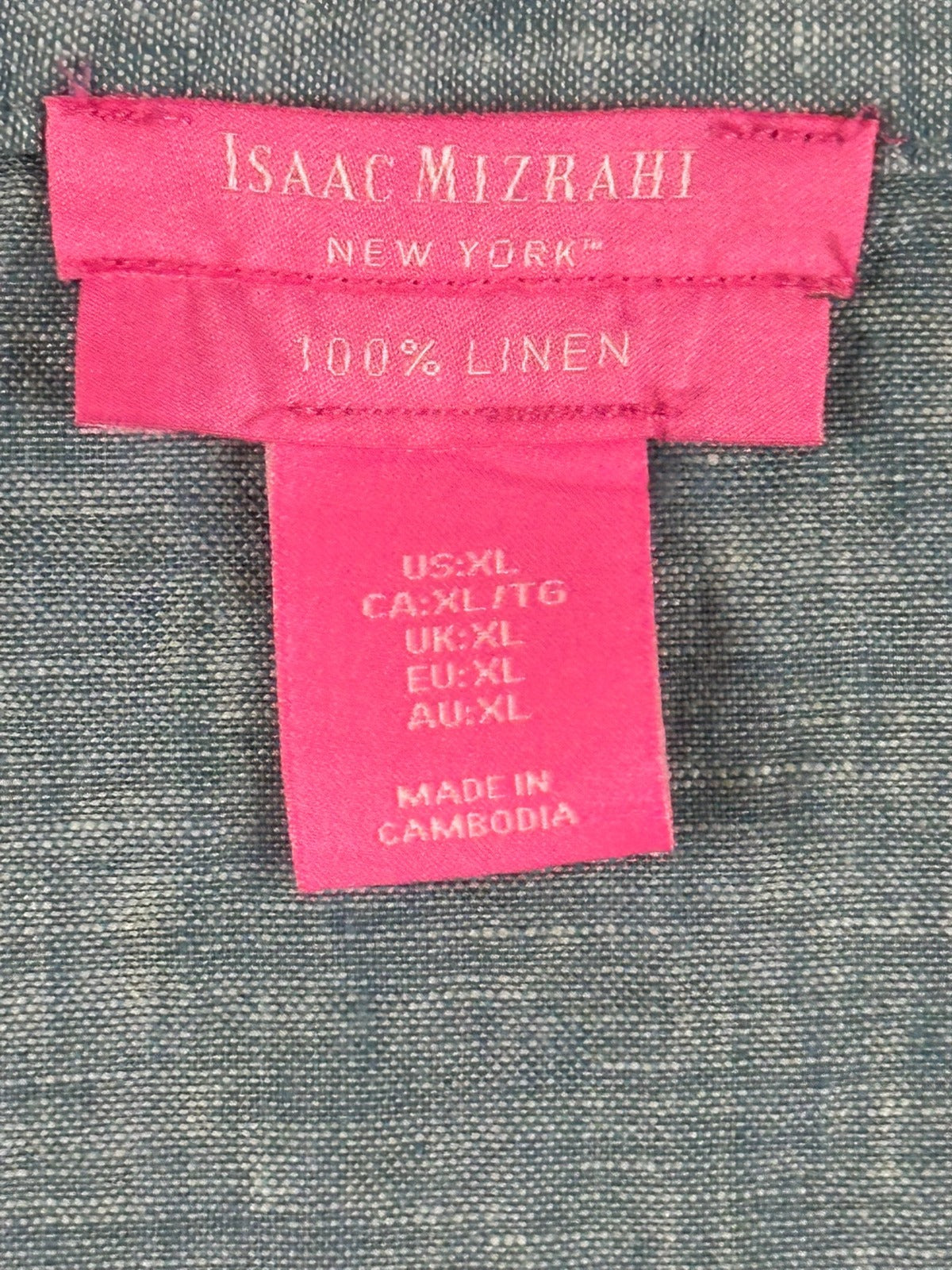 Isaac Mizrahi New York 100% Linen Top XL Light Blue Short Sleeve V-Neck Blouse