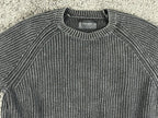 Lucky Brand Mens Medium Charcoal Acid Wash Ribbed Cotton Crewneck Sweater