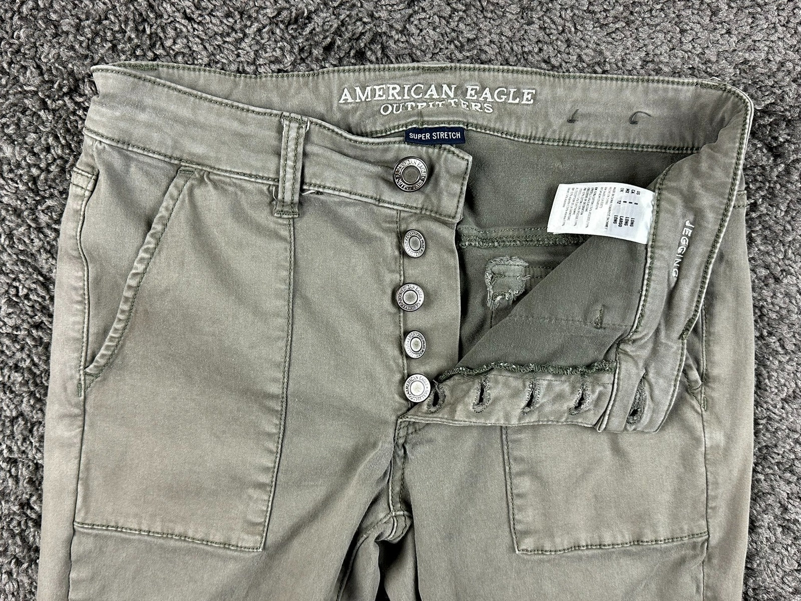American Eagle  Sateen X Jegging Pants Size 8 Long Olive Green Super Stretch