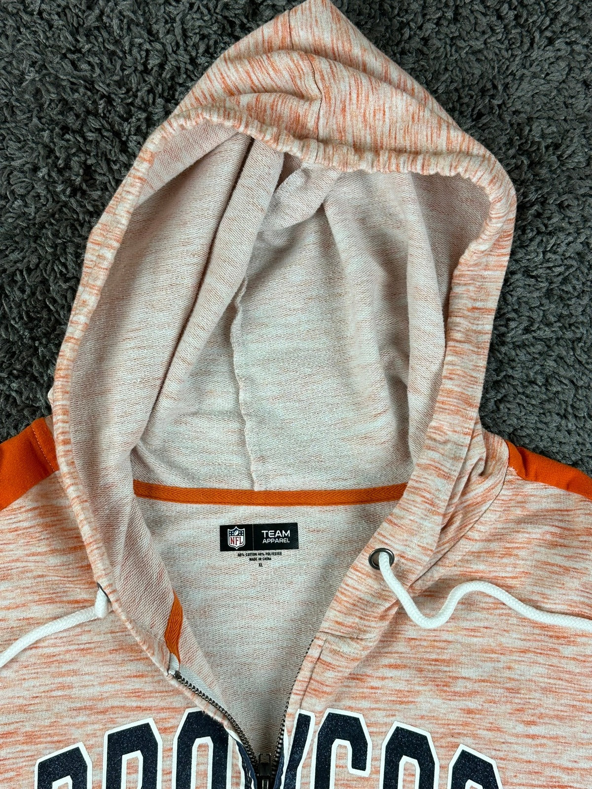 Denver Broncos NFL Team Apparel Womens XL Orange Heather Full Zip Hoodie