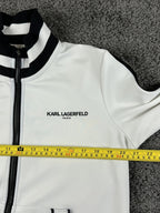 Karl Lagerfeld Paris Womens Small Track Jacket White Black Snap Sleeve Full Zip