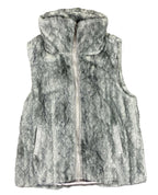 Catherine Malandrino Grey Faux Fur Vest Mock Neck Zip Plush Gilet Soft Sz S/P