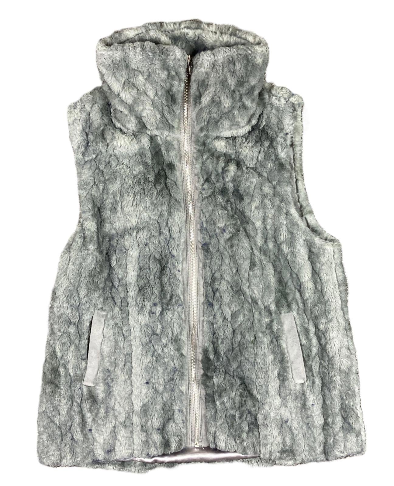 Catherine Malandrino Grey Faux Fur Vest Mock Neck Zip Plush Gilet Soft Sz S/P