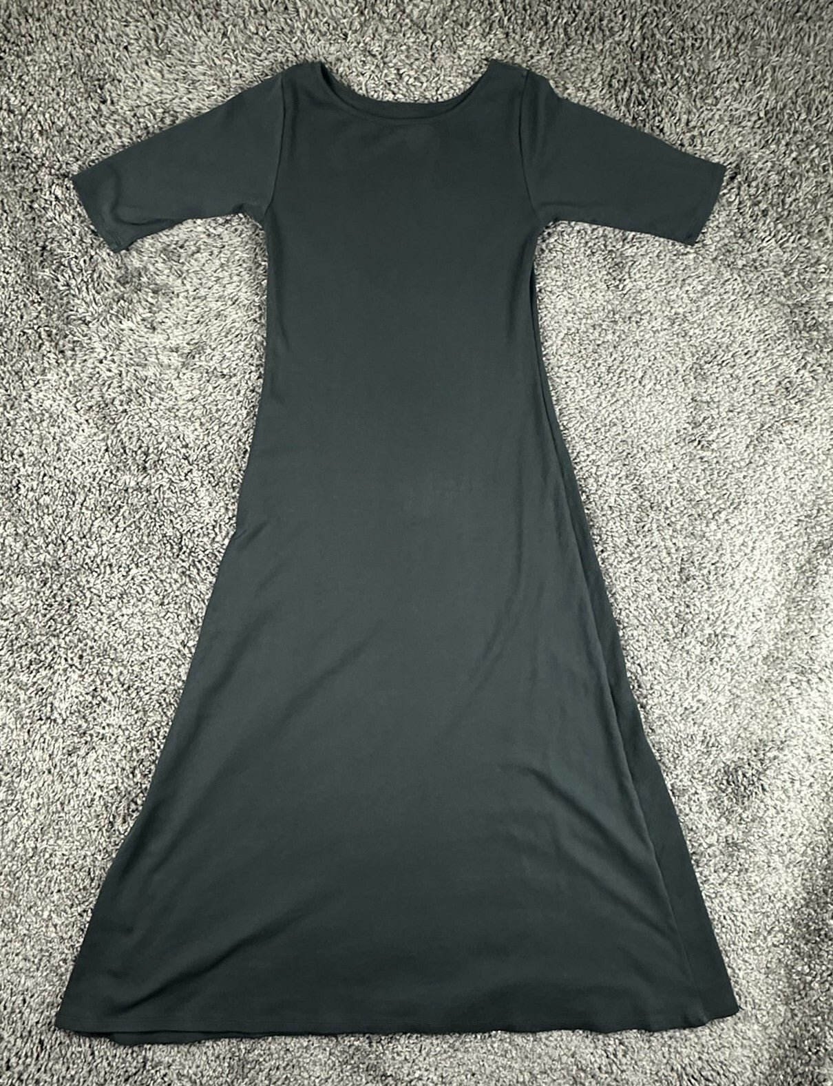 Indigenous Organic Cotton Scoop Neck Half Sleeve Midi Maxi Dress Black S Peru