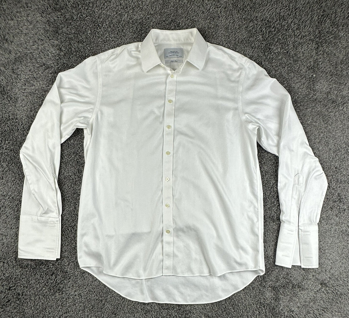 Charles Tyrwhitt Mens White Herringbone Non Iron French Cuff Dress Shirt 17/37