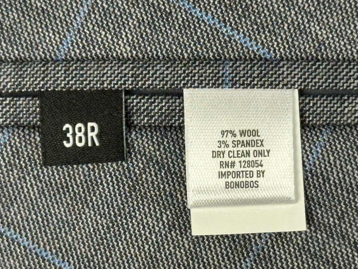 Bonobos Men's 38R Gray Plaid Slim Fit Wool Suit Jacket Blazer