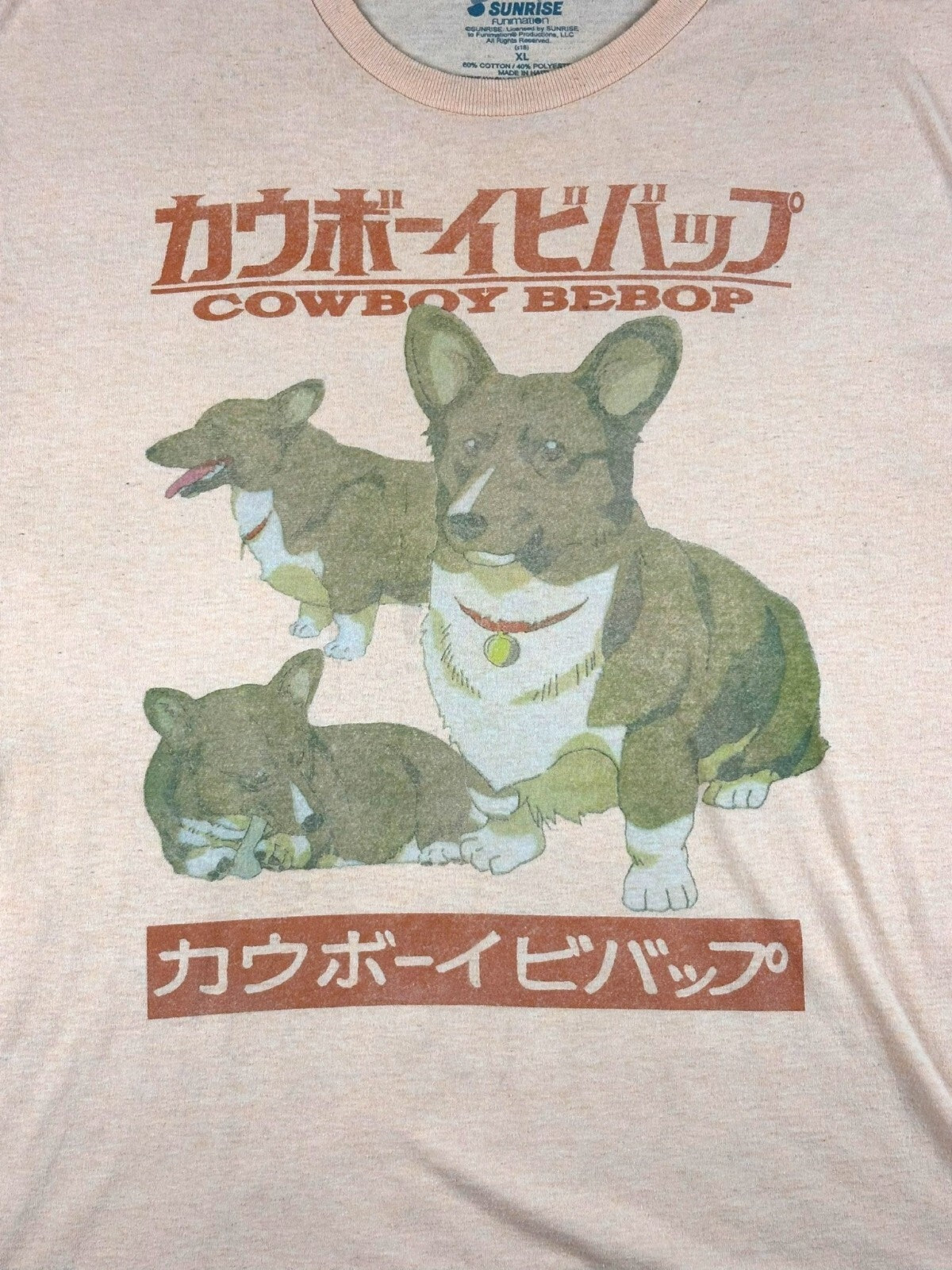 Cowboy Bebop Ein Corgi Mens XL Peach Graphic T-Shirt Anime Funimation