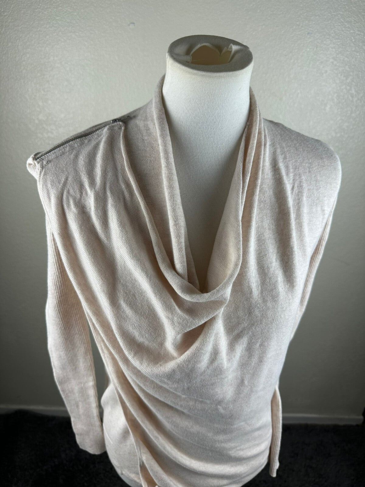 AllSaints Womens Size S Drina 100% Merino Wool Beige Asymmetric Zip Cardigan Top