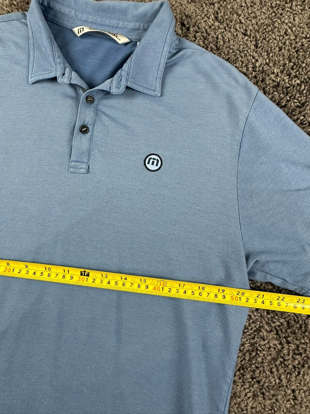 TravisMathew Polo Shirt Men Blue Pima Cotton Stretch Cranwell Golf Resort Sz L