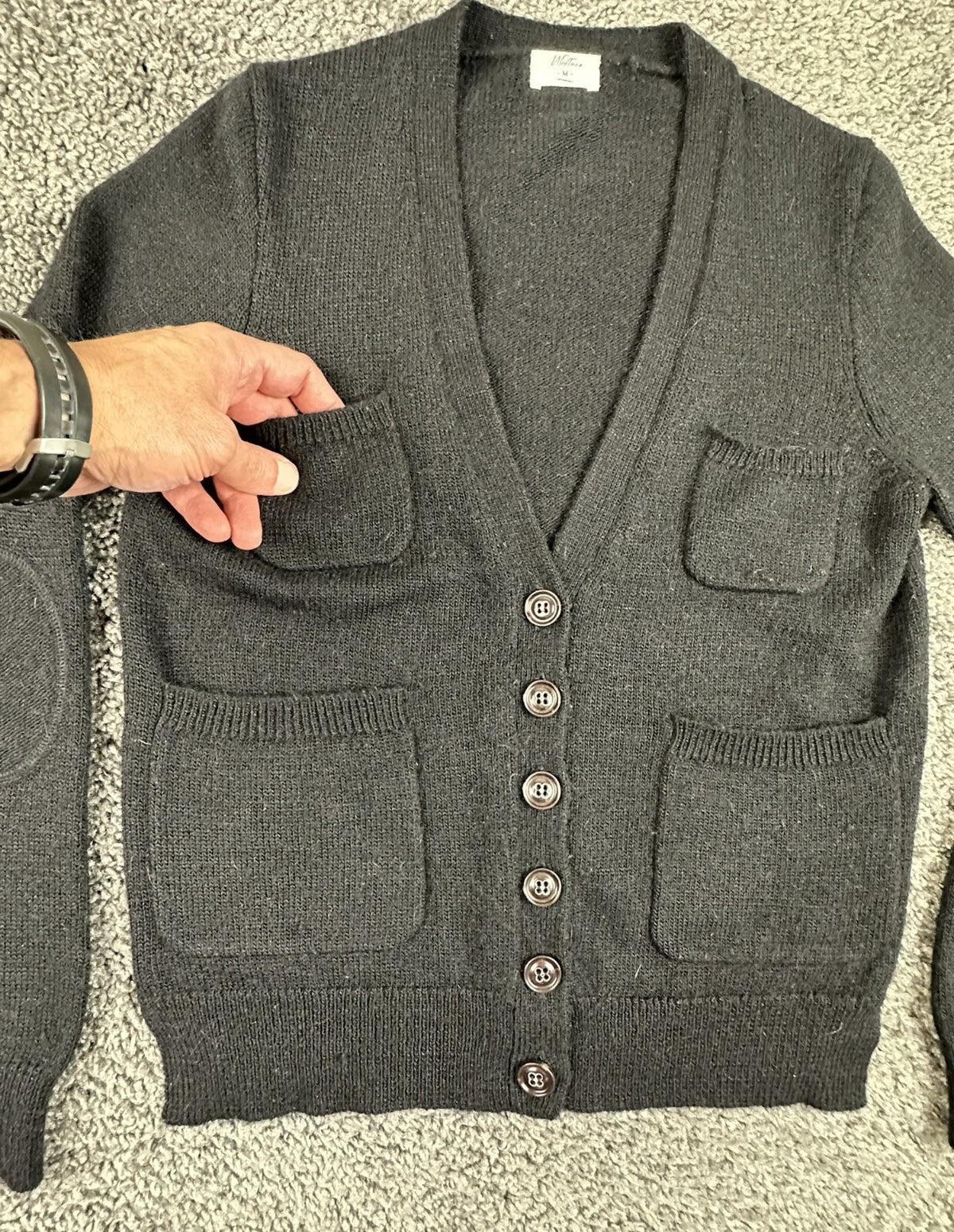 Wallace Madewell Womens Black Alpaca Wool Elbow Patch Cardigan Sweater Size M