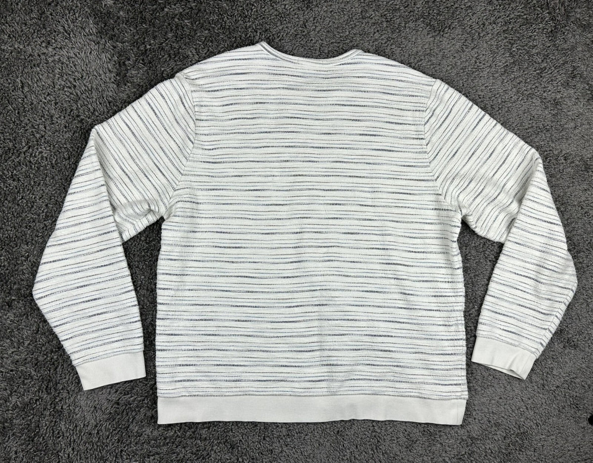 Marine Layer Men's Textured Crew Striped Long Sleeve Pullover Off-White XL