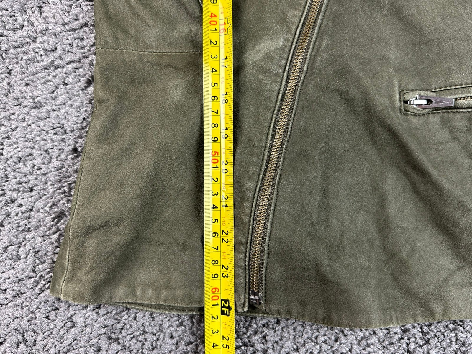 VEDA Leather Jacket Women Olive Green Asymmetrical Moto Wool Knit Silk Sz M