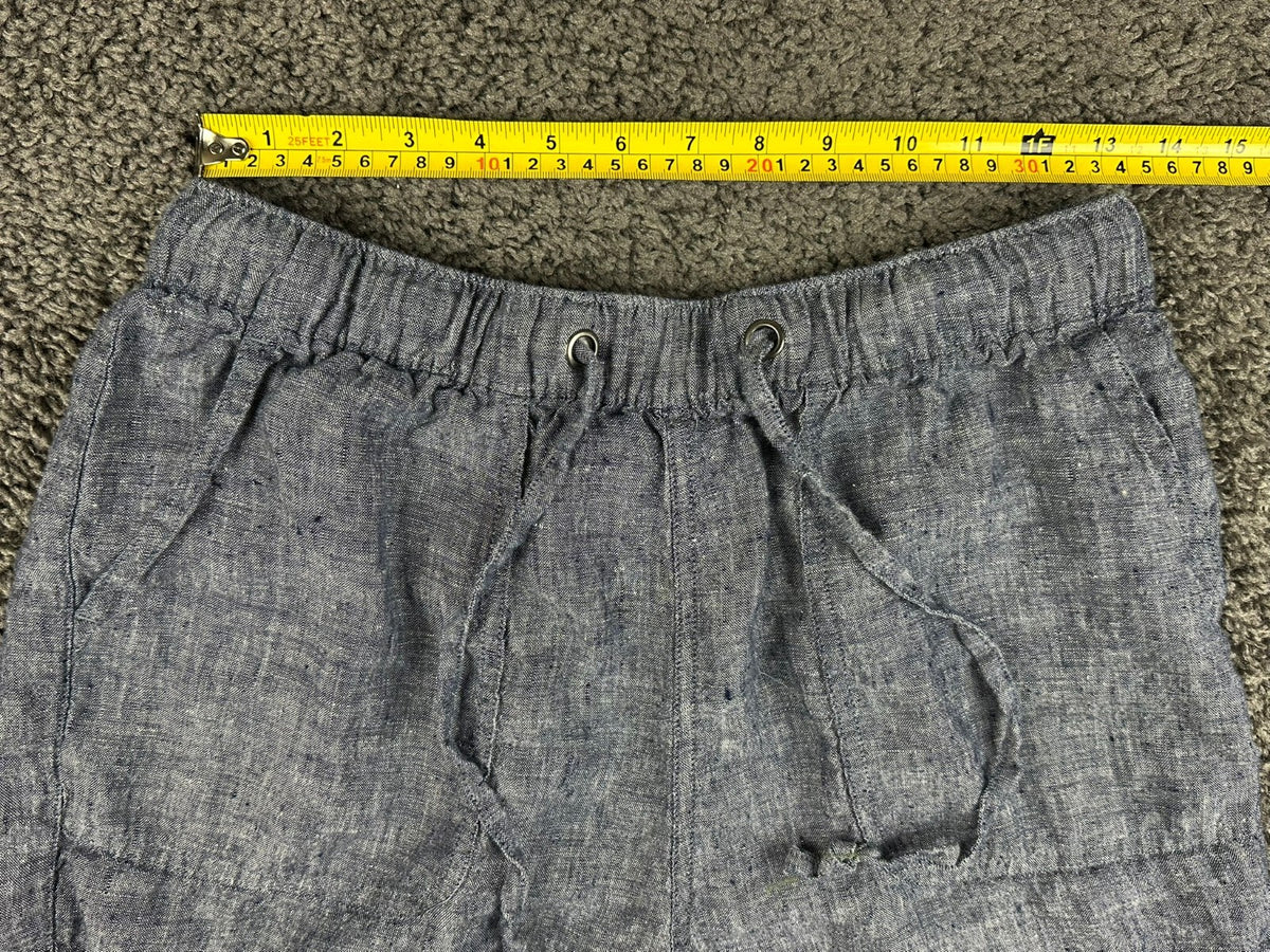 C&C California Womens M Blue 100% Linen Drawstring Pull On Casual Shorts