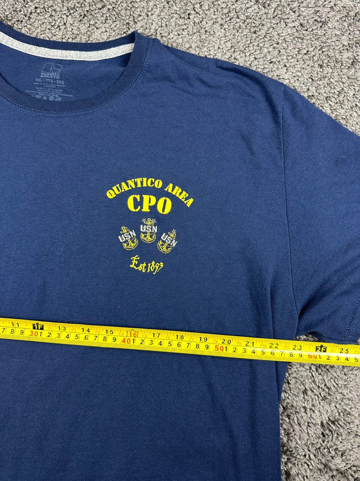 Mens XXL Navy Blue Quantico Area CPO USN Graphic T-Shirt Semper Progredi