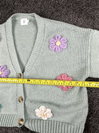 Luna Ivy Women's Large Mint Green 3D Floral Applique Button Cardigan Sweater