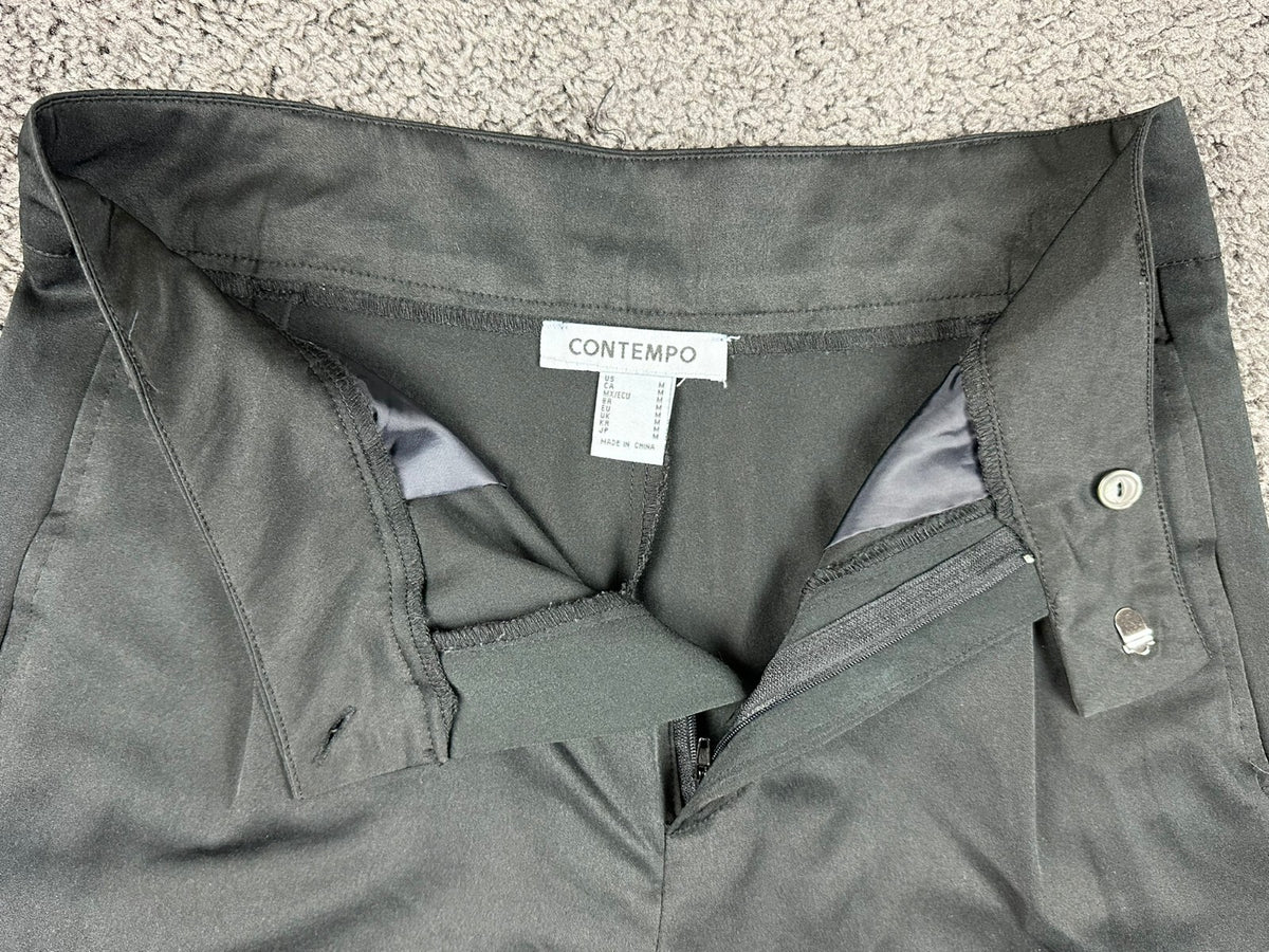 Contempo Wide Leg Trousers Womens Medium Black High Waisted Pleated Front