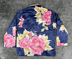 Natori Womens L Navy Pink Floral Satin Long Sleeve Button Pajama Top