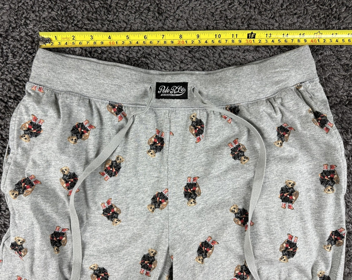 Polo Ralph Lauren Mens L Grey All-Over Print Polo Bear Sleepwear Jogger Pants