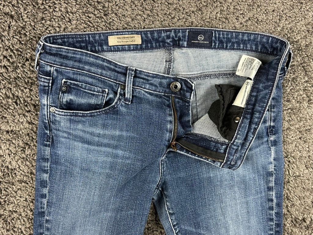 AG Adriano Goldschmied Womens 30 The Stevie Cuff Slim Straight Jeans Blue