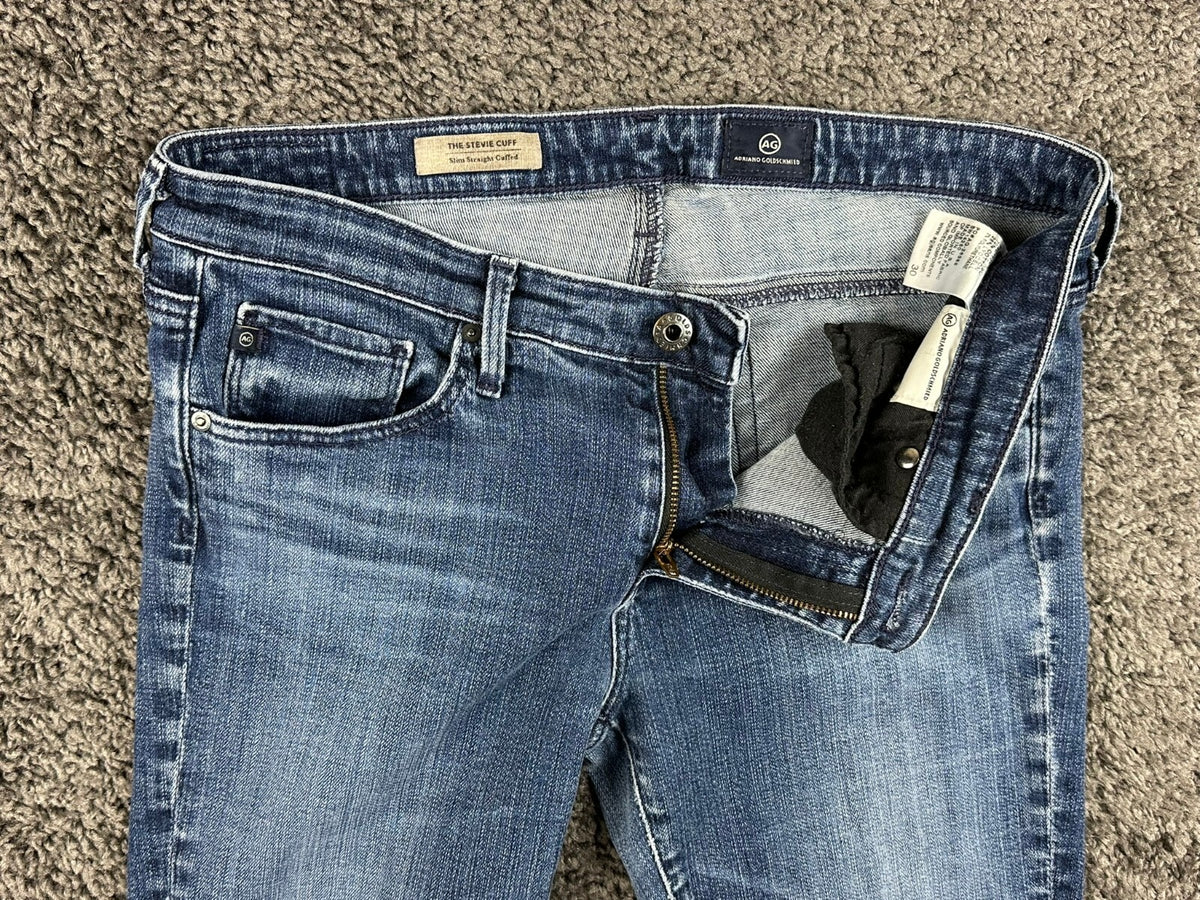 AG Adriano Goldschmied Womens 30 The Stevie Cuff Slim Straight Jeans Blue