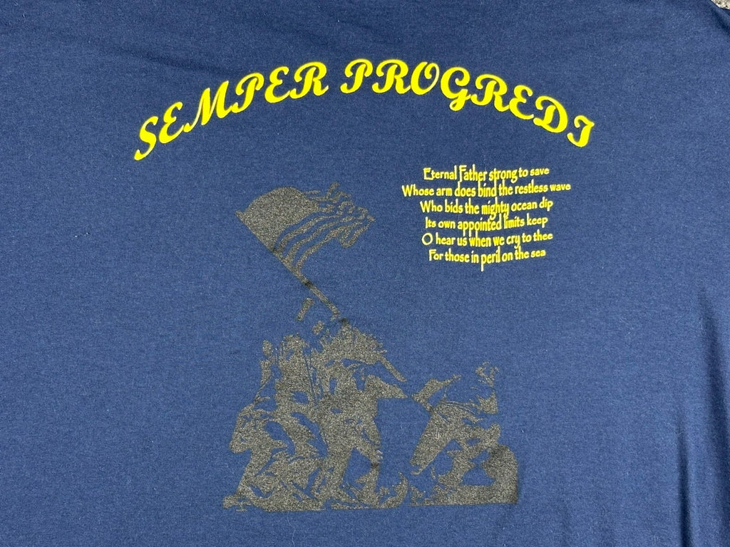 Mens XXL Navy Blue Quantico Area CPO USN Graphic T-Shirt Semper Progredi