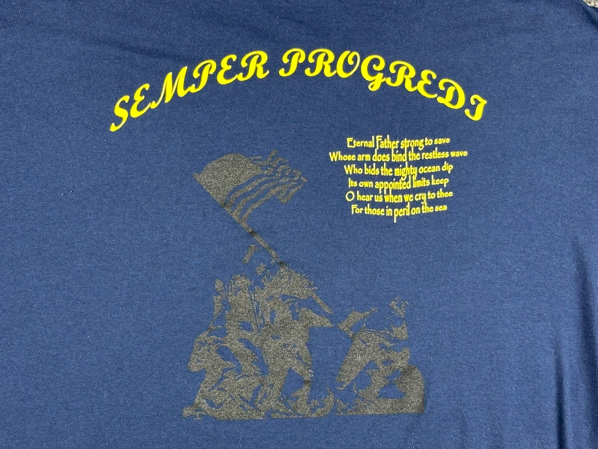 Mens XXL Navy Blue Quantico Area CPO USN Graphic T-Shirt Semper Progredi