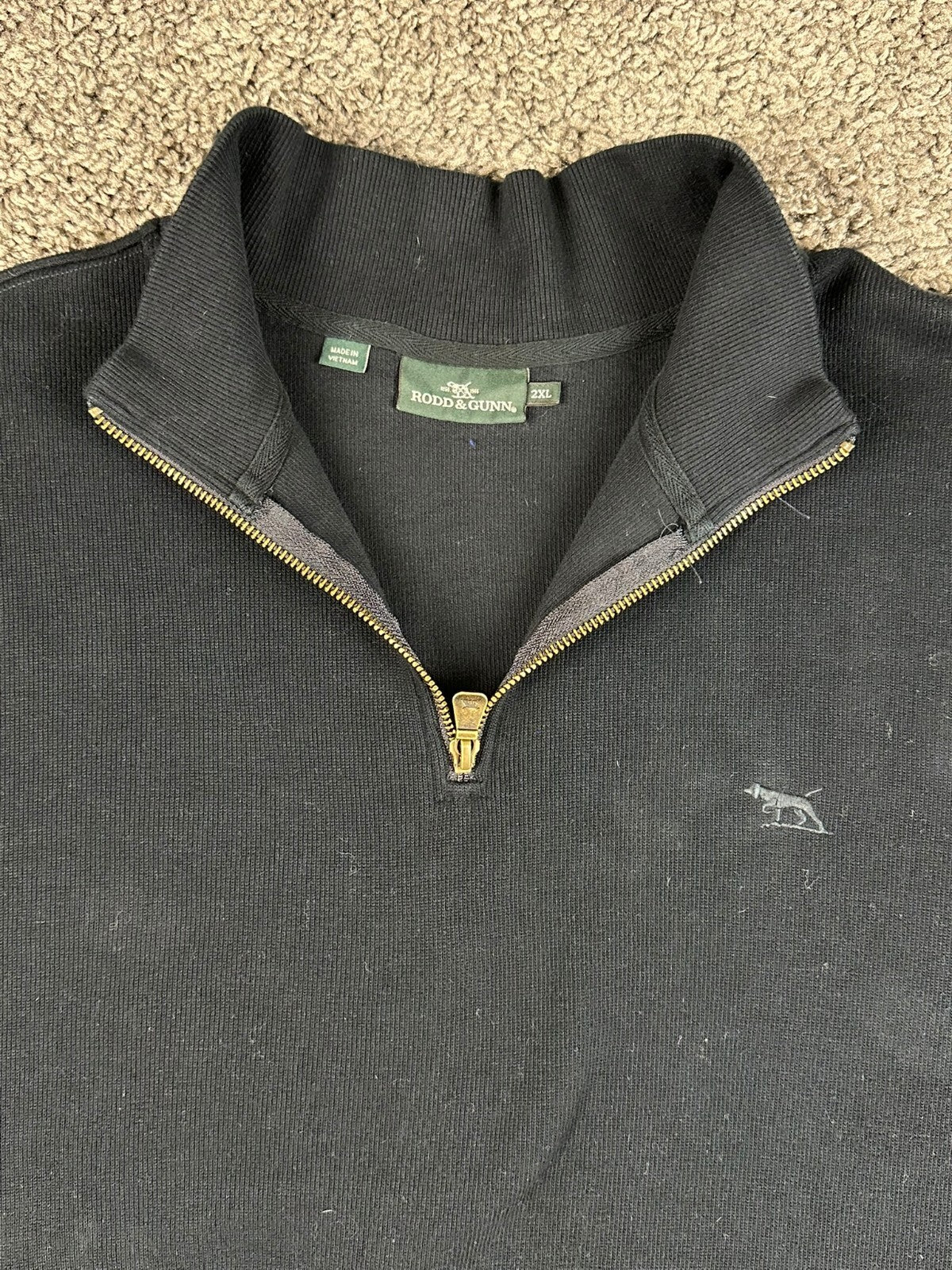 Rodd & Gunn Mens 2XL Black 100% Australian Cotton 1/4 Zip Pullover Sweater