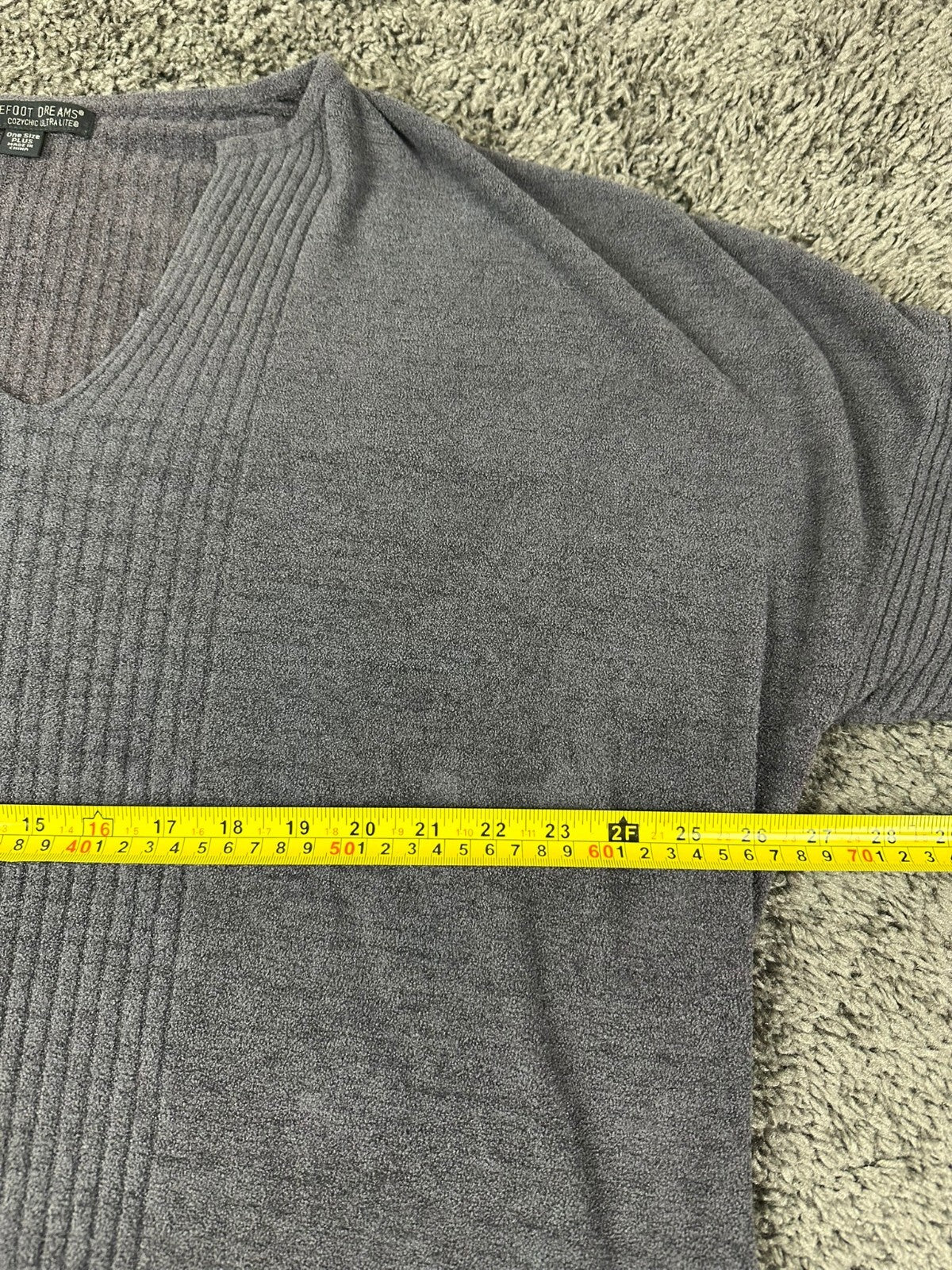 Barefoot Dreams CozyChic V-Neck Shirt Dress Gray One Size Plus Short Sleeve