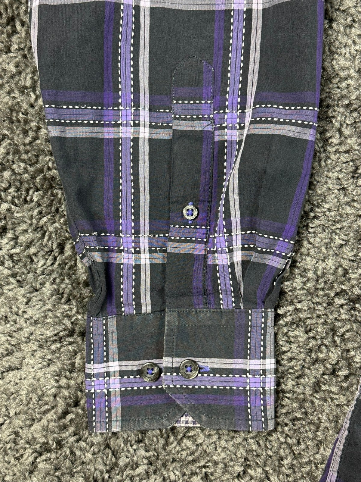 Bugatchi Uomo Mens XL Black Purple Plaid Long Sleeve Button Up Shirt Casual Top