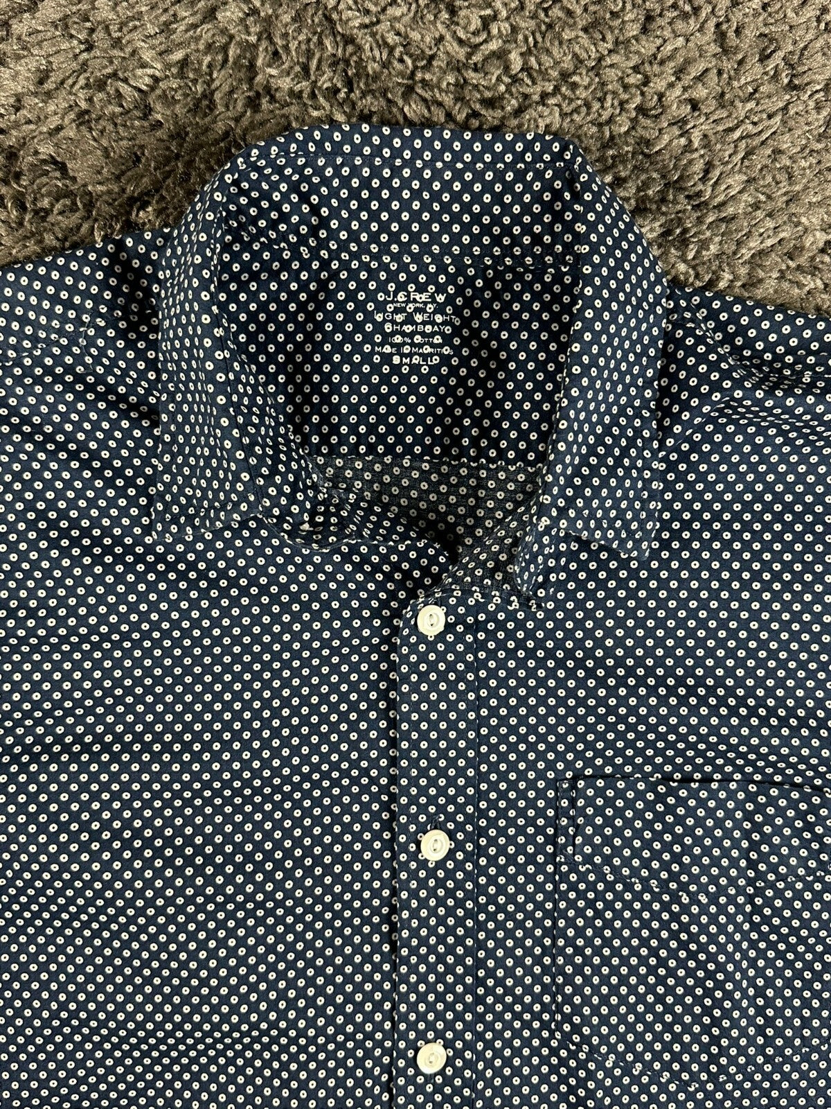 J.Crew Lightweight Chambray Men's S Navy Blue Dotted Long Sleeve Button-Up Shirt