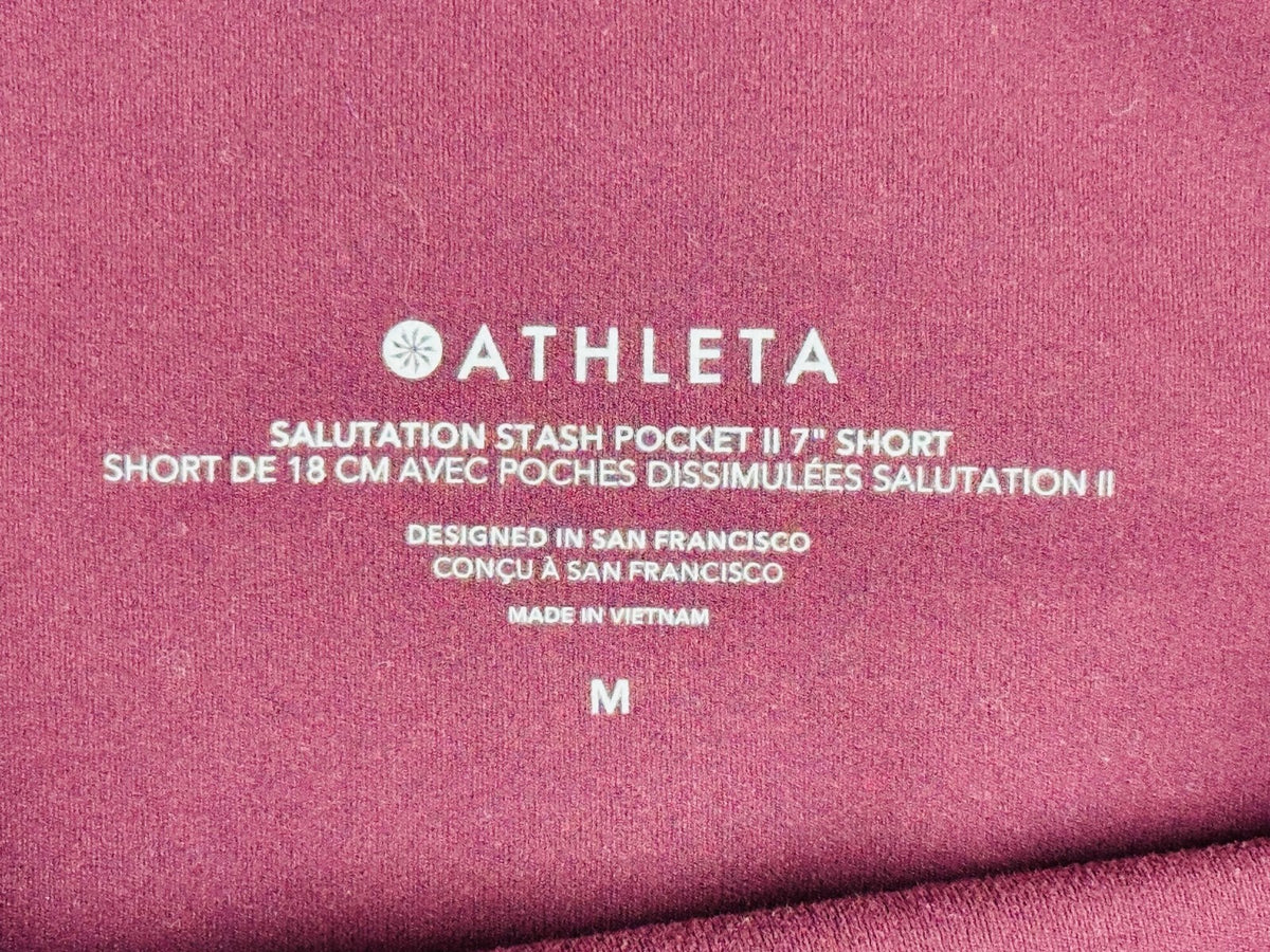 Athleta Womens M Cranberry Red Salutation Stash Pocket II 7" Short Powervita
