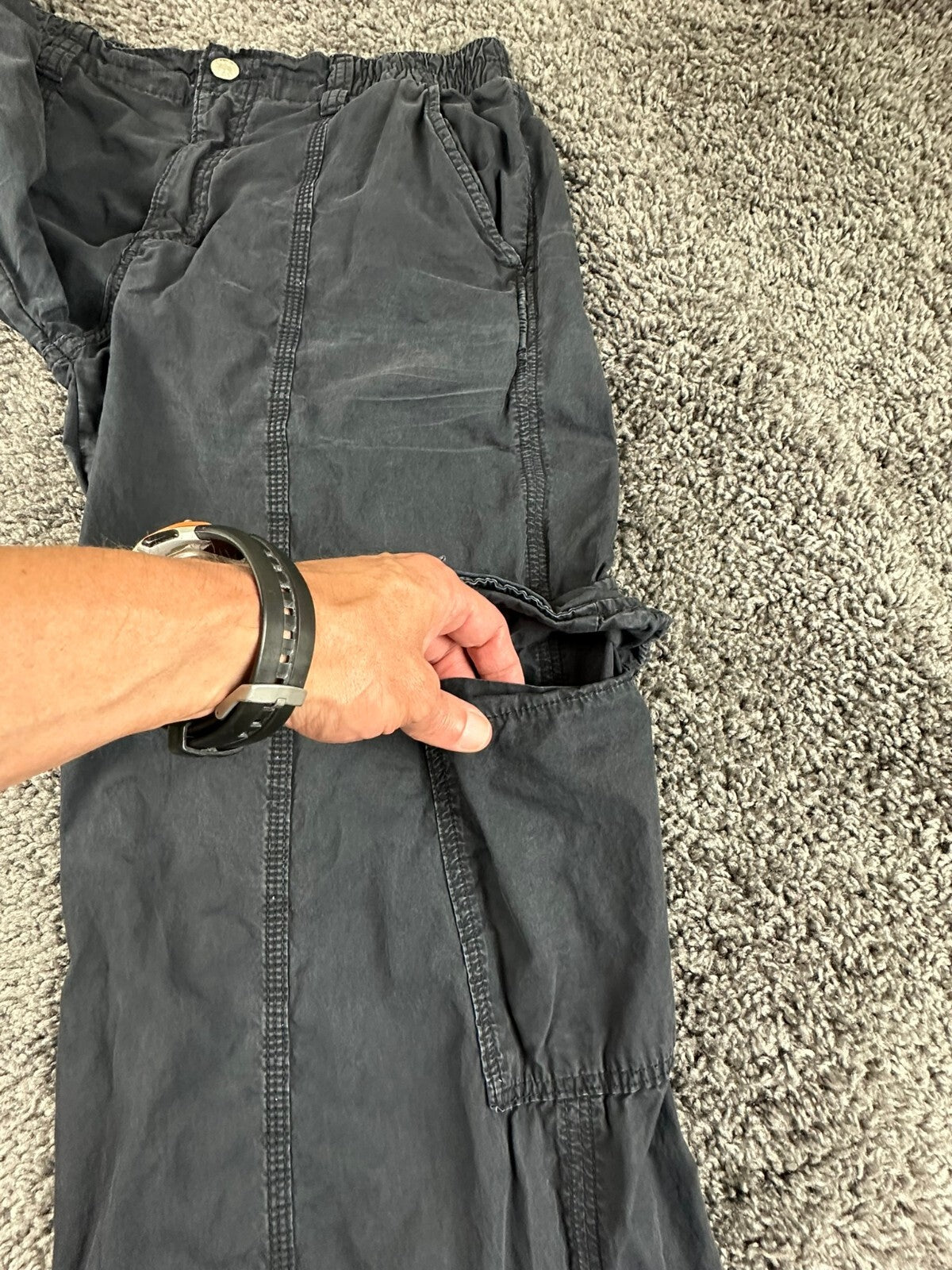 Zara Mens Wide Leg Cargo Pants Baggy Multi Pocket Washed Gray Black Size M