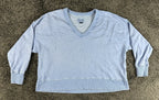 American Eagle Womens S Big Hug V-Neck Sweatshirt Light Blue Oversized Cropped
