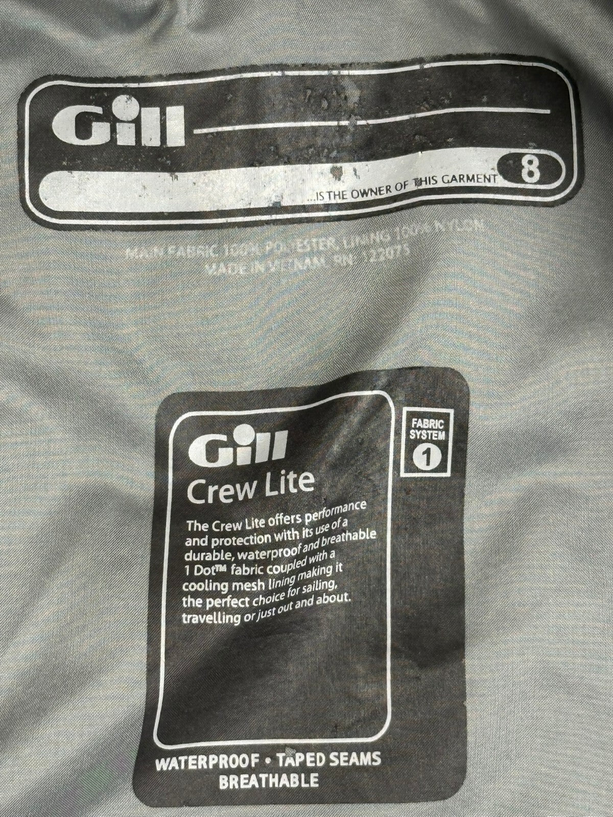 Gill Womens 8 Crew Lite 100% Polyester Waterproof Sailing Jacket Dark Grey