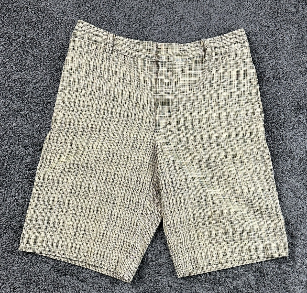 Trina Turk Mens Size 32 Beige Black Plaid Tweed Golf Shorts Cotton Luxury