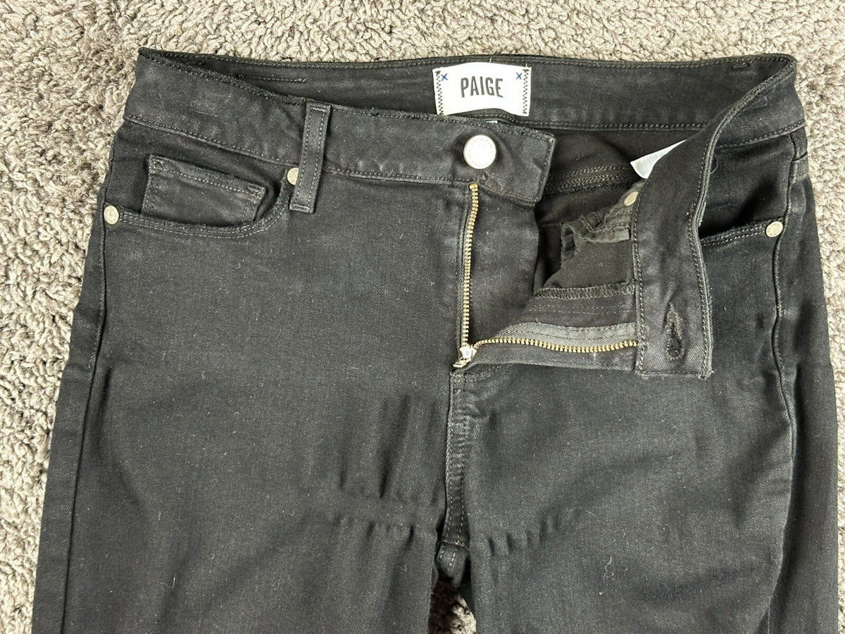 PAIGE Verdugo Ankle Jeans Womens 28 Black Distressed Ripped Knee Skinny Twilight